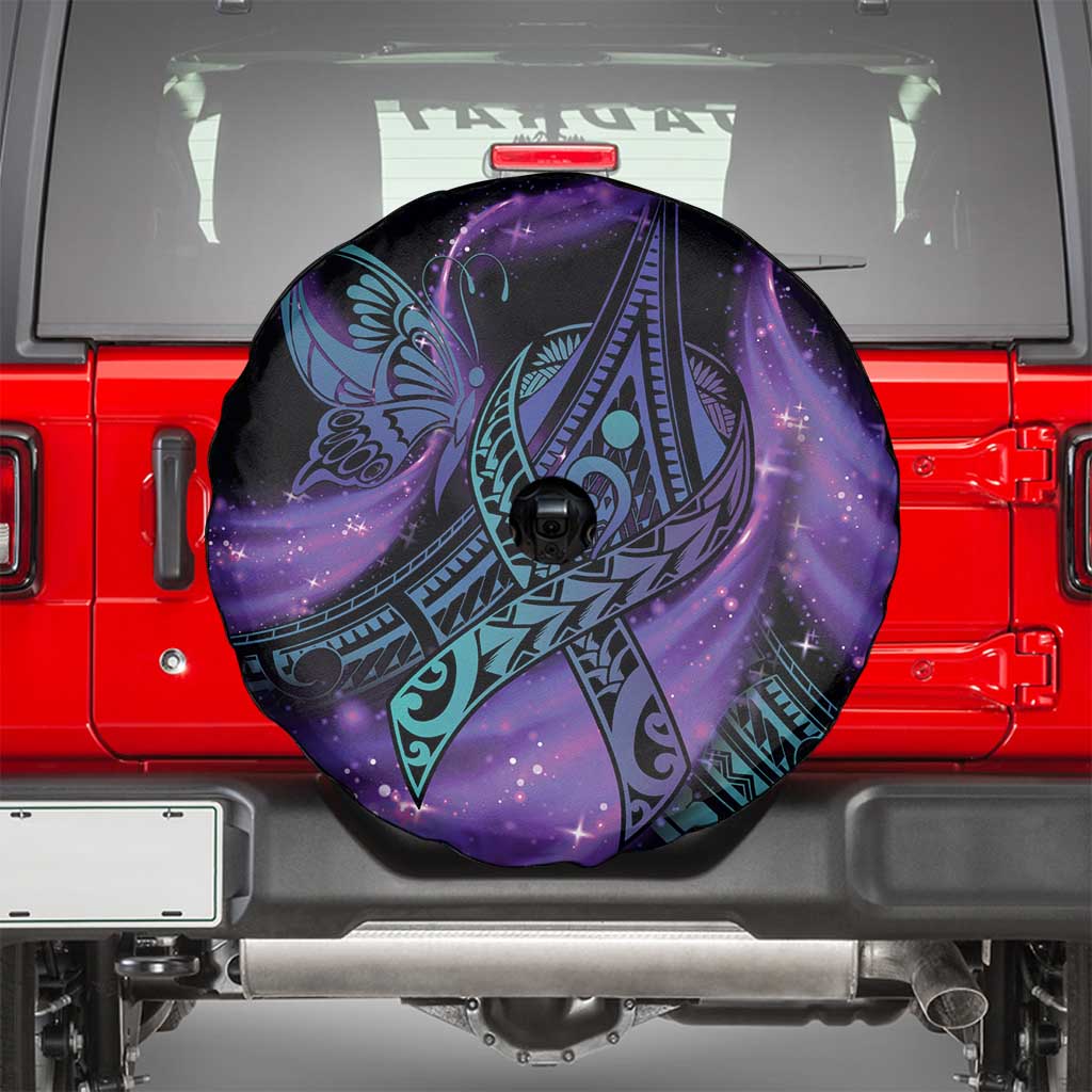 In September We Wear Teal And Purple Spare Tire Cover Magic Ribbon Semicolon
