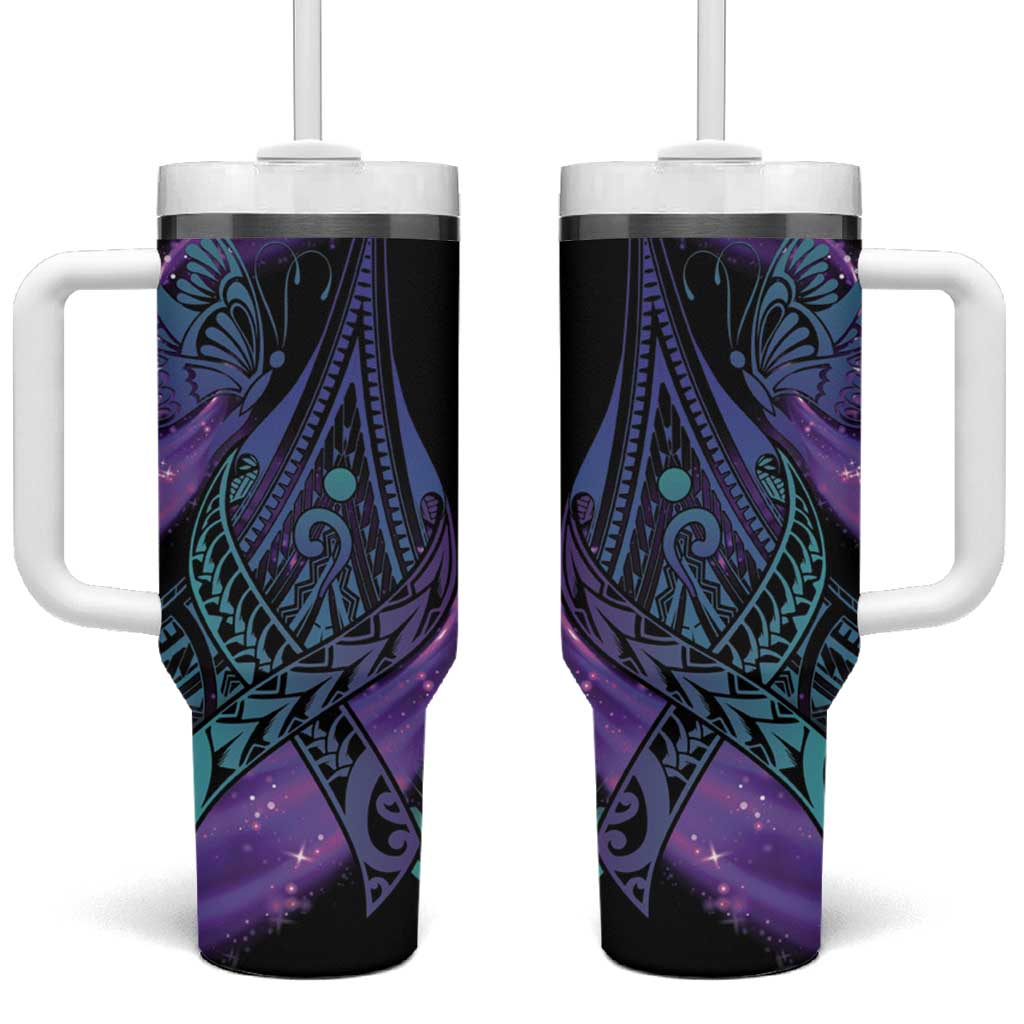 In September We Wear Teal And Purple Tumbler With Handle Magic Ribbon Semicolon