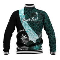 Chuuk Constitution Day Baseball Jacket Hibiscus Turquoise Pattern