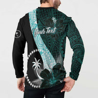 Chuuk Constitution Day Button Sweatshirt Hibiscus Turquoise Pattern