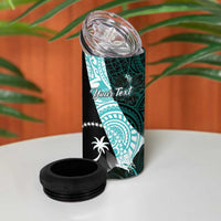 Chuuk Constitution Day 4 in 1 Can Cooler Tumbler Hibiscus Turquoise Pattern