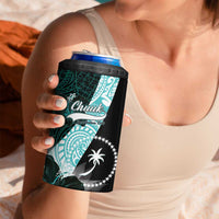 Chuuk Constitution Day 4 in 1 Can Cooler Tumbler Hibiscus Turquoise Pattern