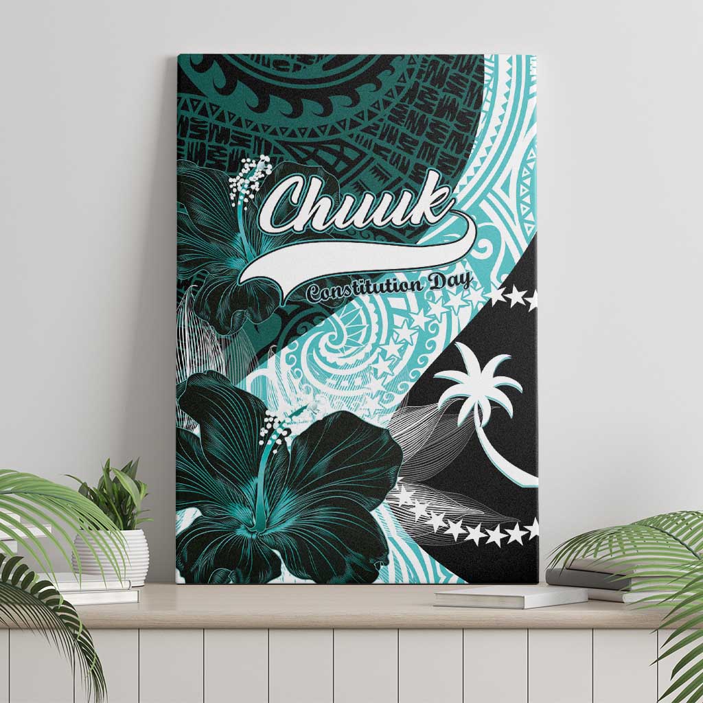Chuuk Constitution Day Canvas Wall Art Hibiscus Turquoise Pattern
