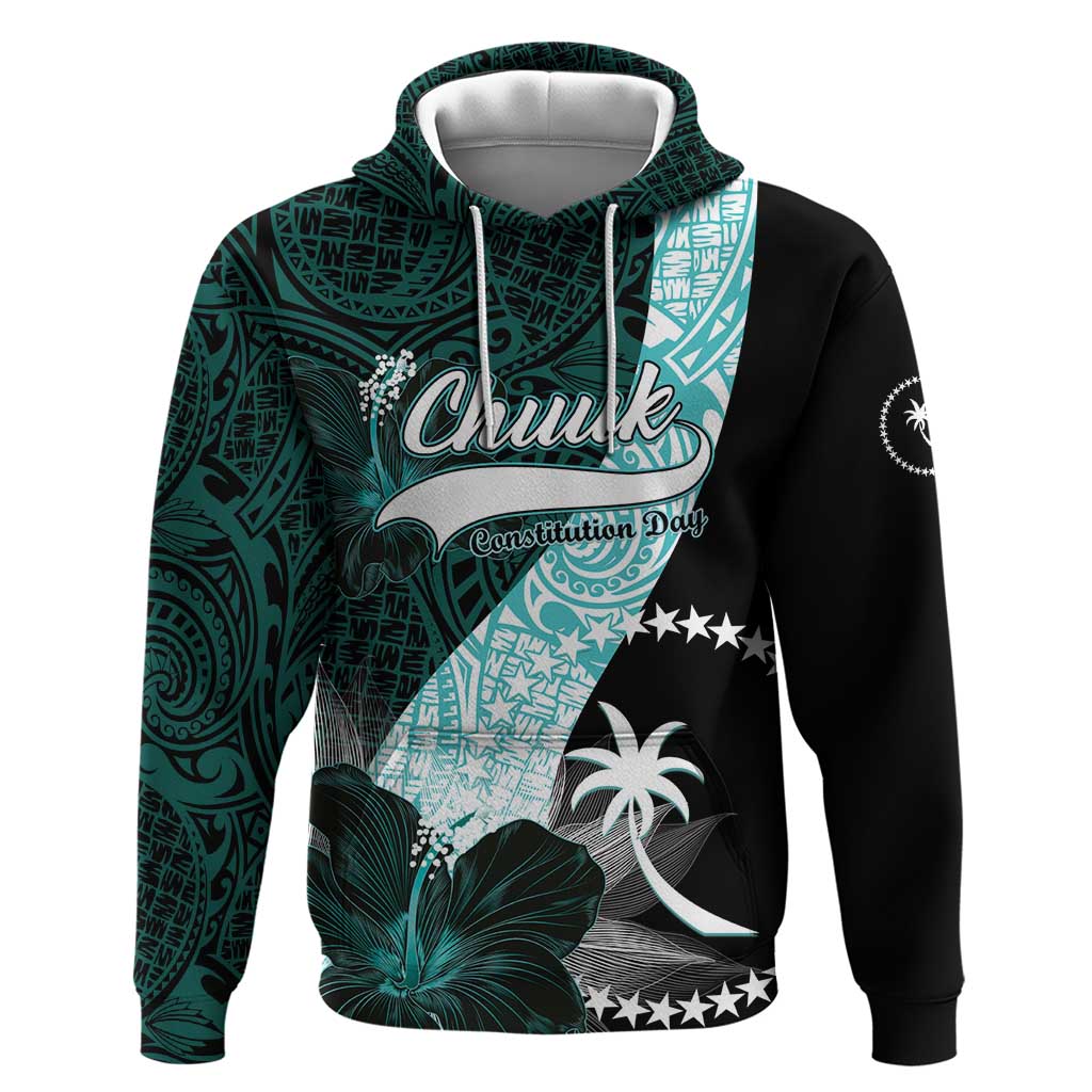 Chuuk Constitution Day Hoodie Hibiscus Turquoise Pattern