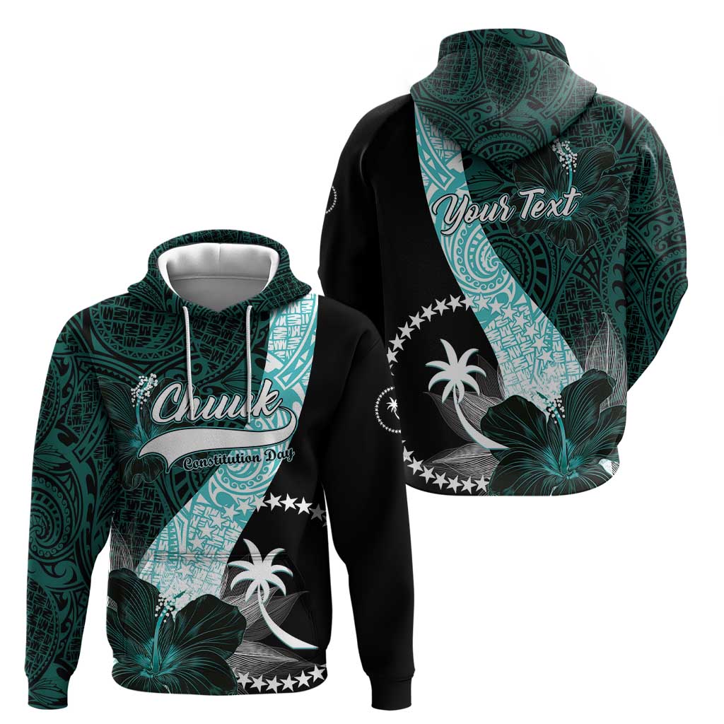 Chuuk Constitution Day Hoodie Hibiscus Turquoise Pattern