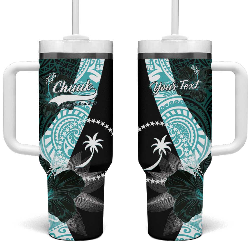 Chuuk Constitution Day Tumbler With Handle Hibiscus Turquoise Pattern