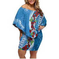 Fiji Tagimaucia Floral Family Matching Off Shoulder Short Dress and Hawaiian Shirt Tapa Pattern