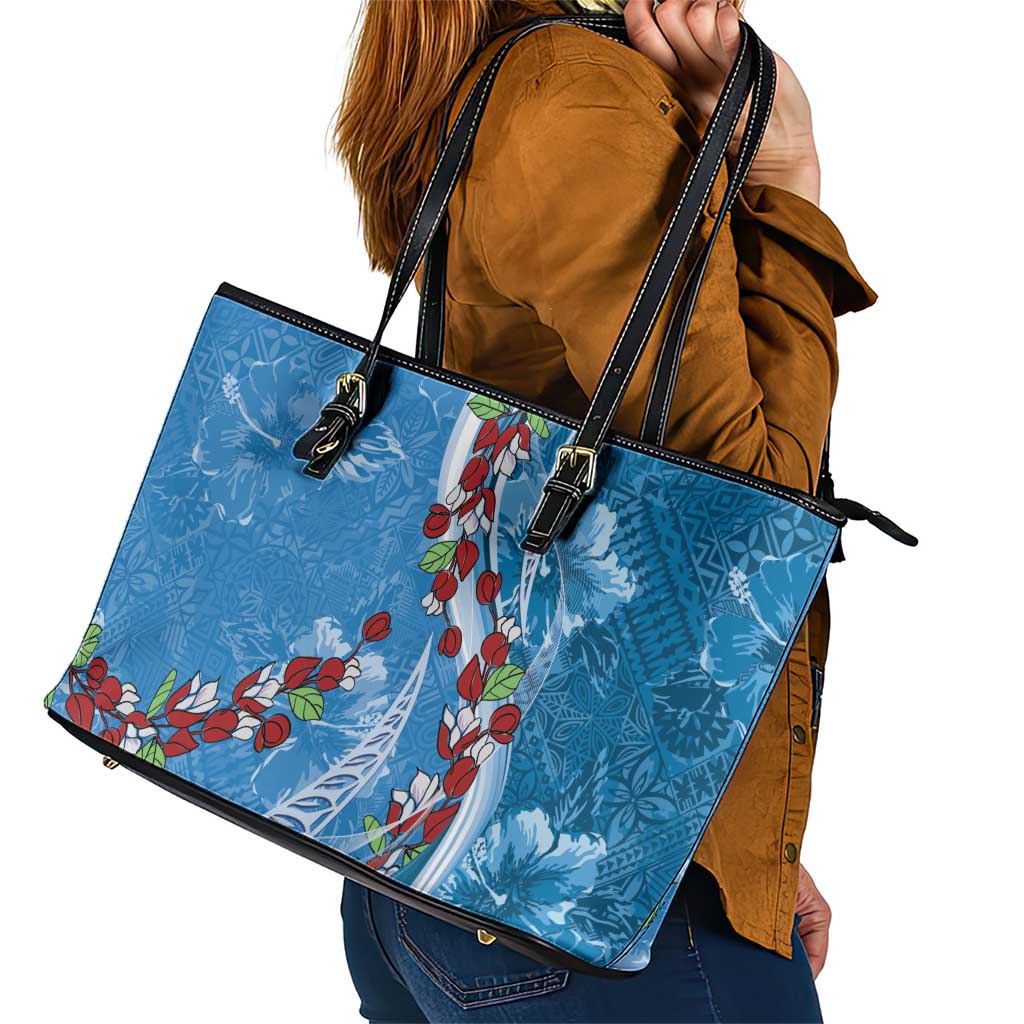 Fiji Tagimaucia Floral Leather Tote Bag Tapa Pattern