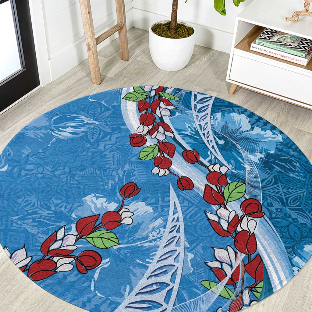 Fiji Tagimaucia Floral Round Carpet Tapa Pattern