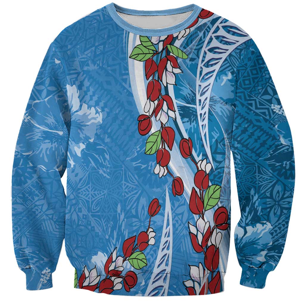 Fiji Tagimaucia Floral Sweatshirt Tapa Pattern LT01 Unisex Blue - Polynesian Pride