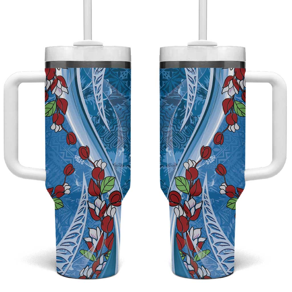 Fiji Tagimaucia Floral Tumbler With Handle Tapa Pattern