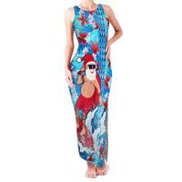 Hawaii Christmas Family Matching Tank Maxi Dress and Hawaiian Shirt Santa Claus Surfing Kakau Tropical Style LT01 Mom's Dress Blue - Polynesian Pride