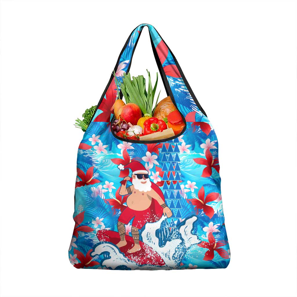 Hawaii Christmas Grocery Bag Santa Claus Surfing Kakau Tropical Style