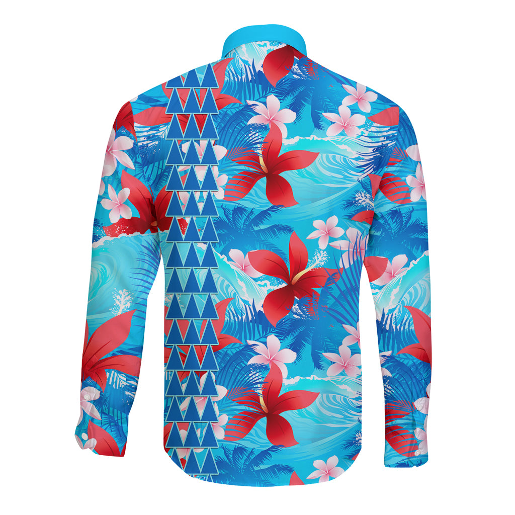 Hawaii Christmas Long Sleeve Button Shirt Santa Claus Surfing Kakau Tropical Style LT01 - Polynesian Pride