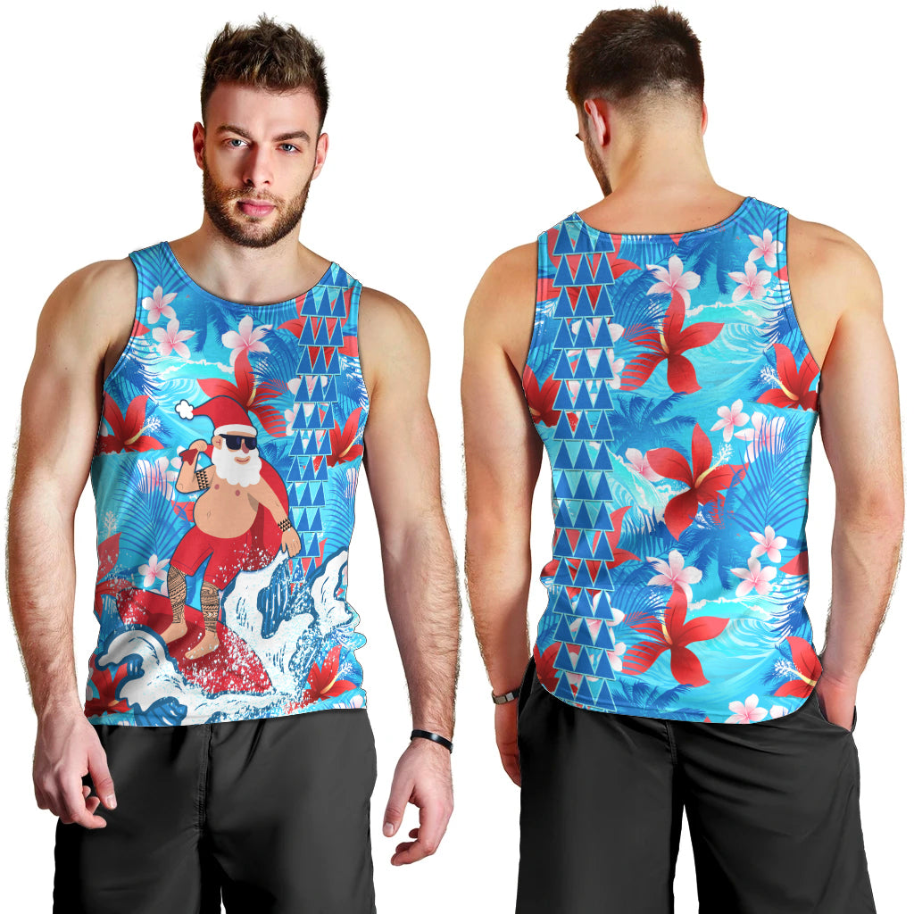 Hawaii Christmas Men Tank Top Santa Claus Surfing Kakau Tropical Style LT01 - Polynesian Pride