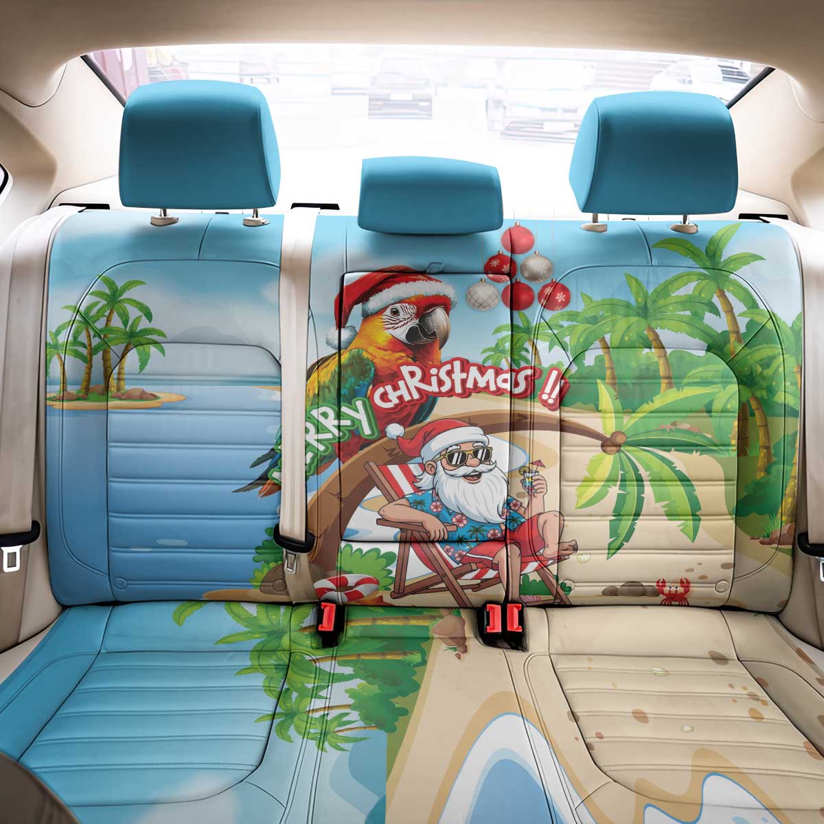 Hawaii Santa Parrot Christmas Back Car Seat Cover Summer Vibe - Polynesian Pride