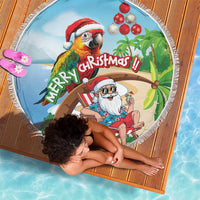Hawaii Santa Parrot Christmas Beach Blanket Summer Vibe - Polynesian Pride