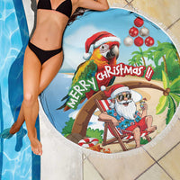 Hawaii Santa Parrot Christmas Beach Blanket Summer Vibe - Polynesian Pride