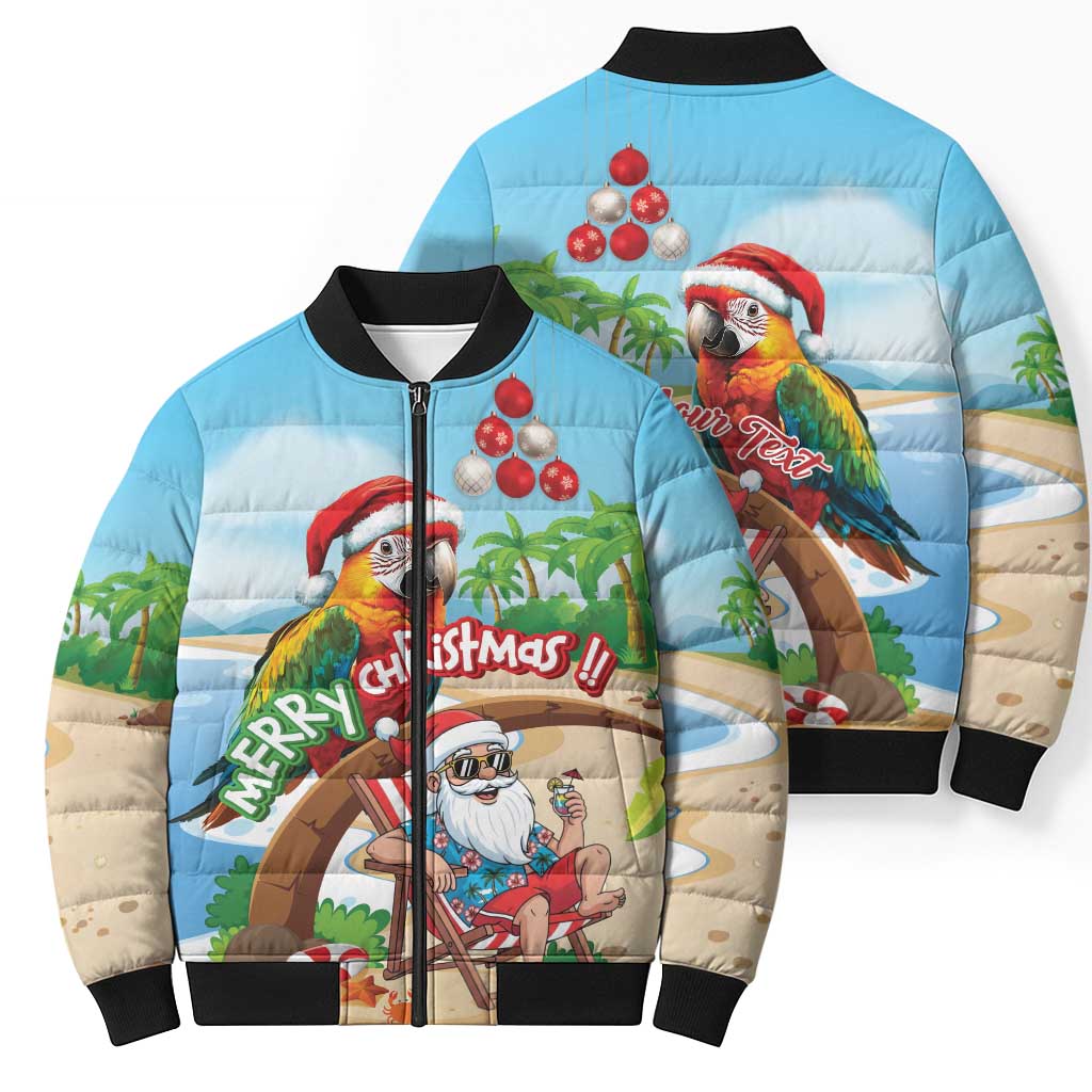Personalized Hawaii Santa Parrot Christmas Bomber Puffer Jacket Summer Vibe - Polynesian Pride