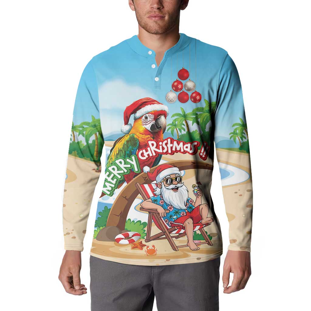 Personalized Hawaii Santa Parrot Christmas Button Sweatshirt Summer Vibe - Polynesian Pride