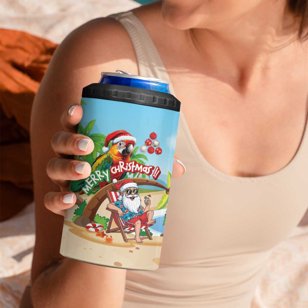 Personalized Hawaii Santa Parrot Christmas 4 in 1 Can Cooler Tumbler Summer Vibe - Polynesian Pride