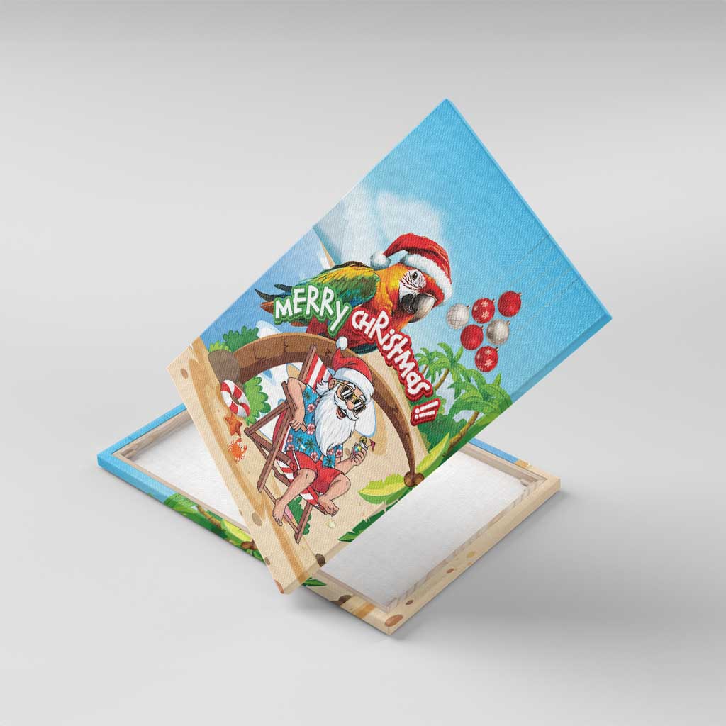 Hawaii Santa Parrot Christmas Canvas Wall Art Summer Vibe - Polynesian Pride
