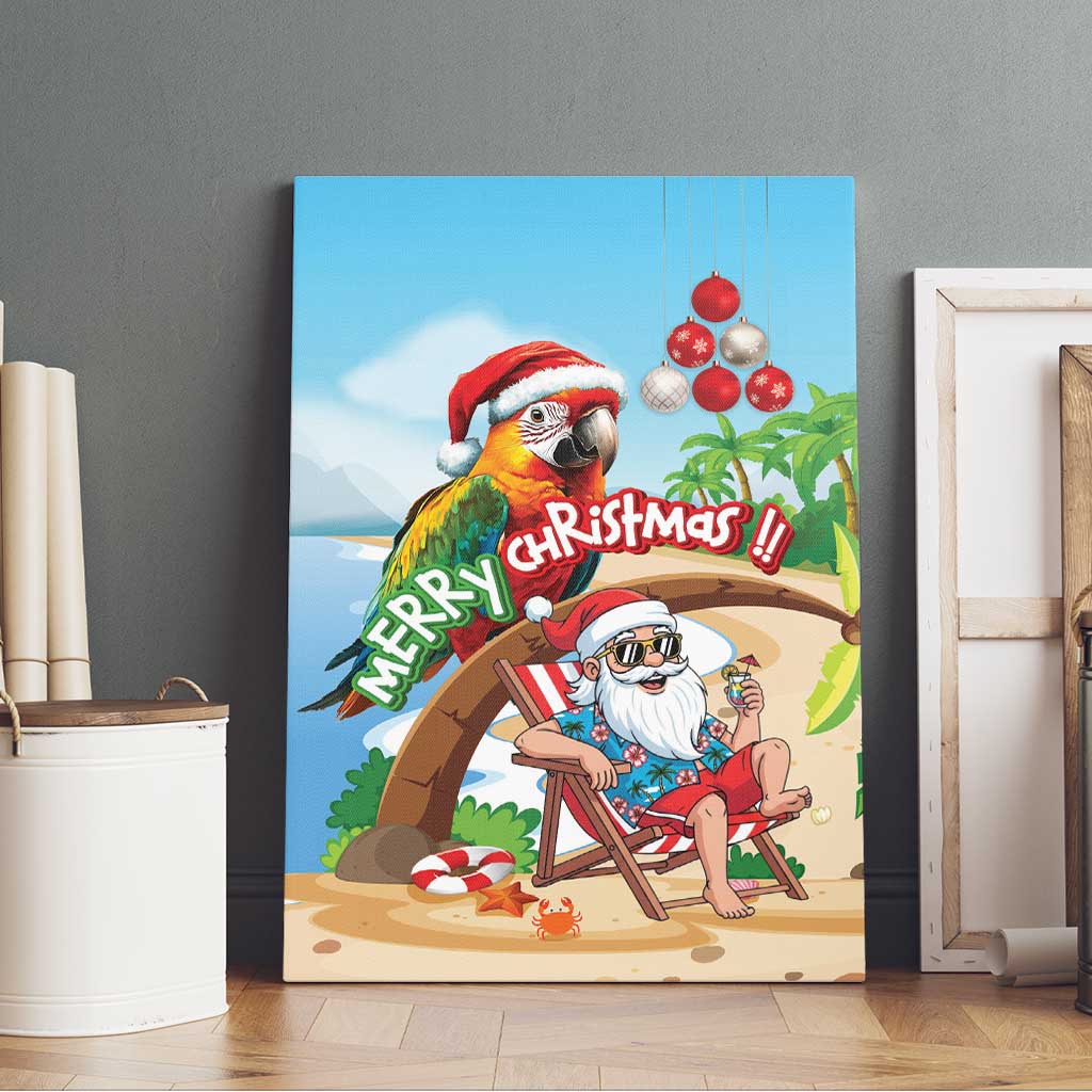 Hawaii Santa Parrot Christmas Canvas Wall Art Summer Vibe - Polynesian Pride