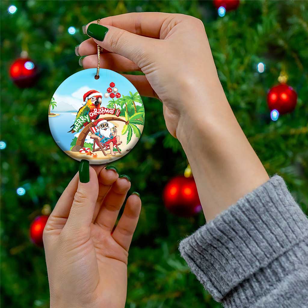 Hawaii Santa Parrot Christmas Ceramic Ornament Summer Vibe - Polynesian Pride