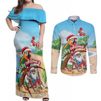 Personalized Hawaii Santa Parrot Christmas Couples Matching Off Shoulder Maxi Dress and Long Sleeve Button Shirt Summer Vibe - Polynesian Pride