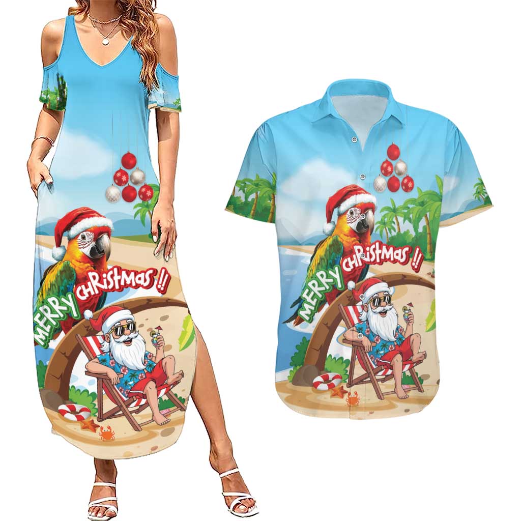 Personalized Hawaii Santa Parrot Christmas Couples Matching Summer Maxi Dress and Hawaiian Shirt Summer Vibe - Polynesian Pride