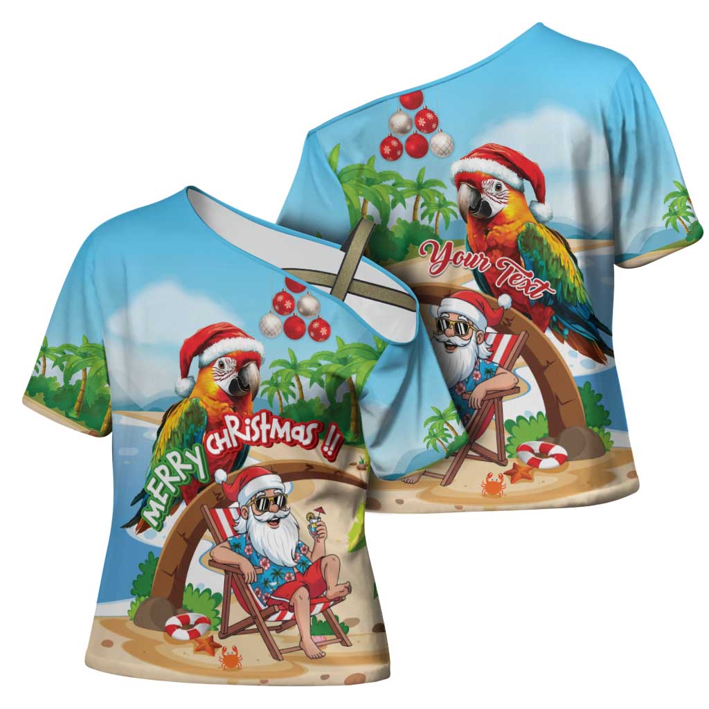 Personalized Hawaii Santa Parrot Christmas Cross Shoulder Shirt Summer Vibe - Polynesian Pride