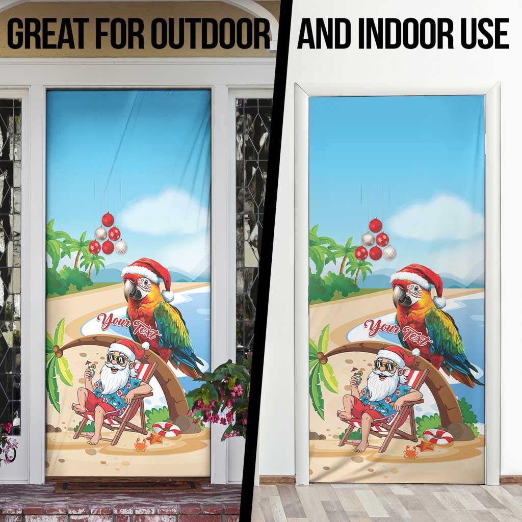 Personalized Hawaii Santa Parrot Christmas Door Cover Summer Vibe - Polynesian Pride