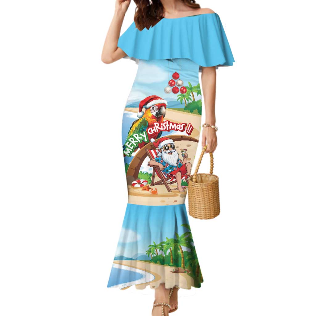Personalized Hawaii Santa Parrot Christmas Family Matching Mermaid Dress and Hawaiian Shirt Summer Vibe - Polynesian Pride