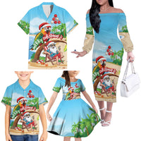 Personalized Hawaii Santa Parrot Christmas Family Matching Off The Shoulder Long Sleeve Dress and Hawaiian Shirt Summer Vibe - Polynesian Pride