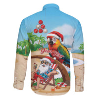 Personalized Hawaii Santa Parrot Christmas Family Matching Off The Shoulder Long Sleeve Dress and Hawaiian Shirt Summer Vibe - Polynesian Pride