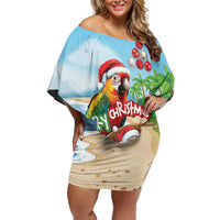 Personalized Hawaii Santa Parrot Christmas Family Matching Off Shoulder Short Dress and Hawaiian Shirt Summer Vibe - Polynesian Pride