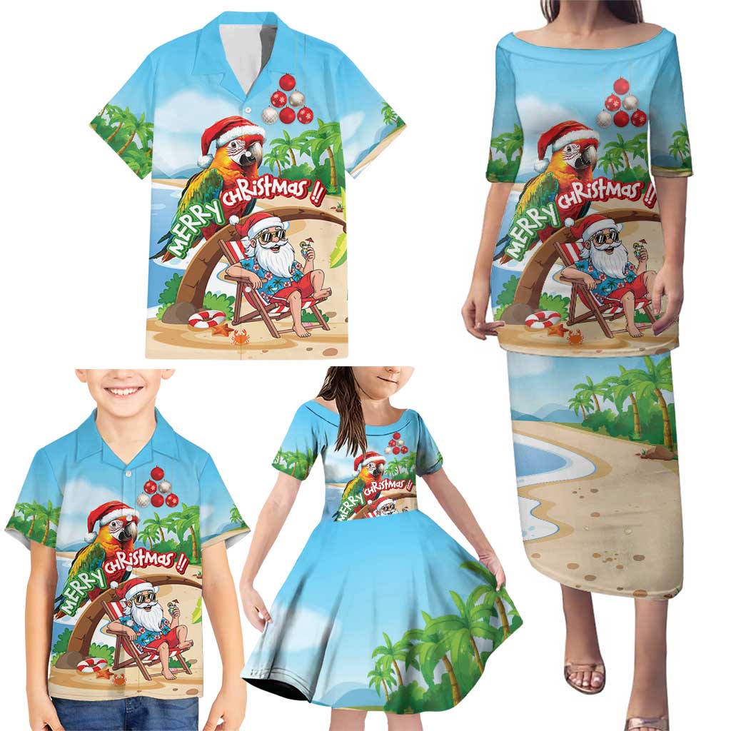 Personalized Hawaii Santa Parrot Christmas Family Matching Puletasi and Hawaiian Shirt Summer Vibe - Polynesian Pride