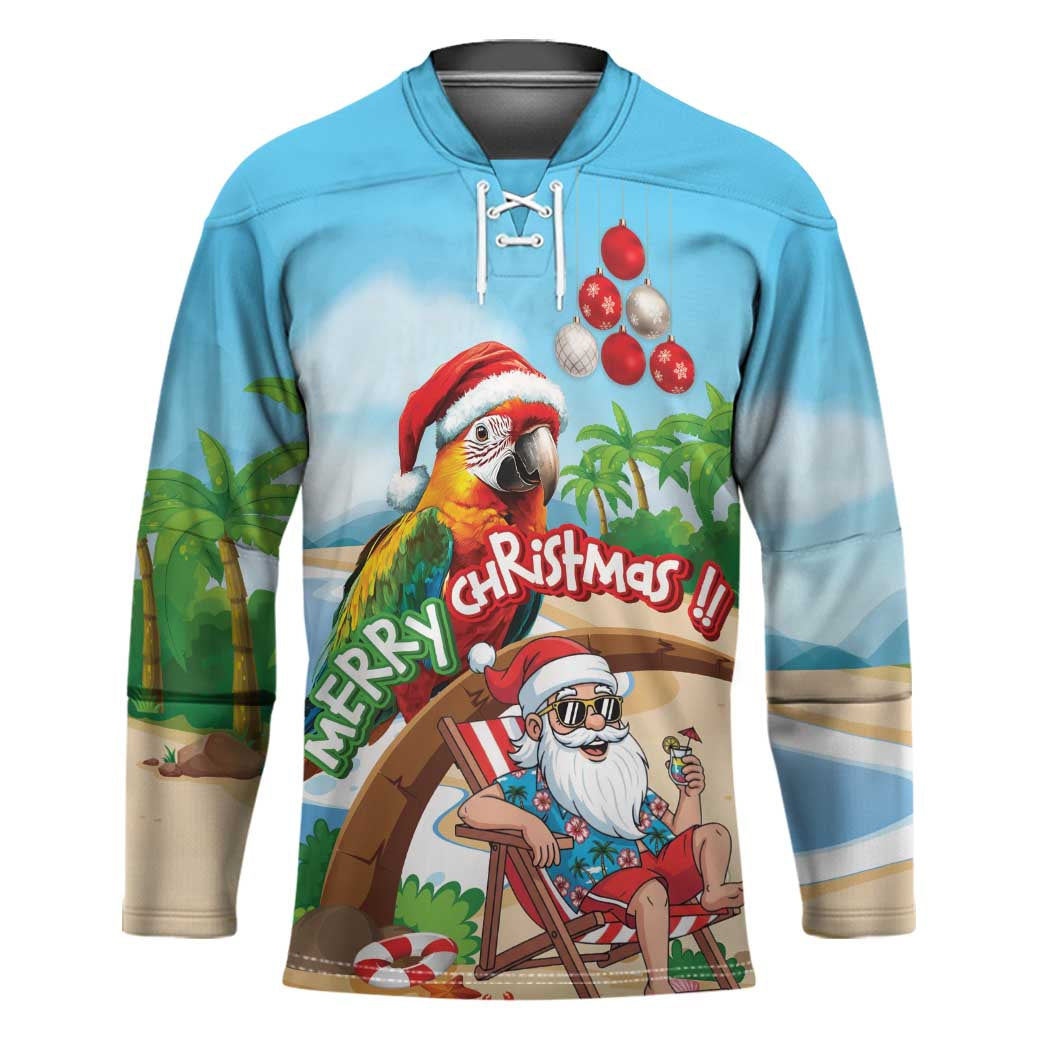 Personalized Hawaii Santa Parrot Christmas Hockey Jersey Summer Vibe - Polynesian Pride