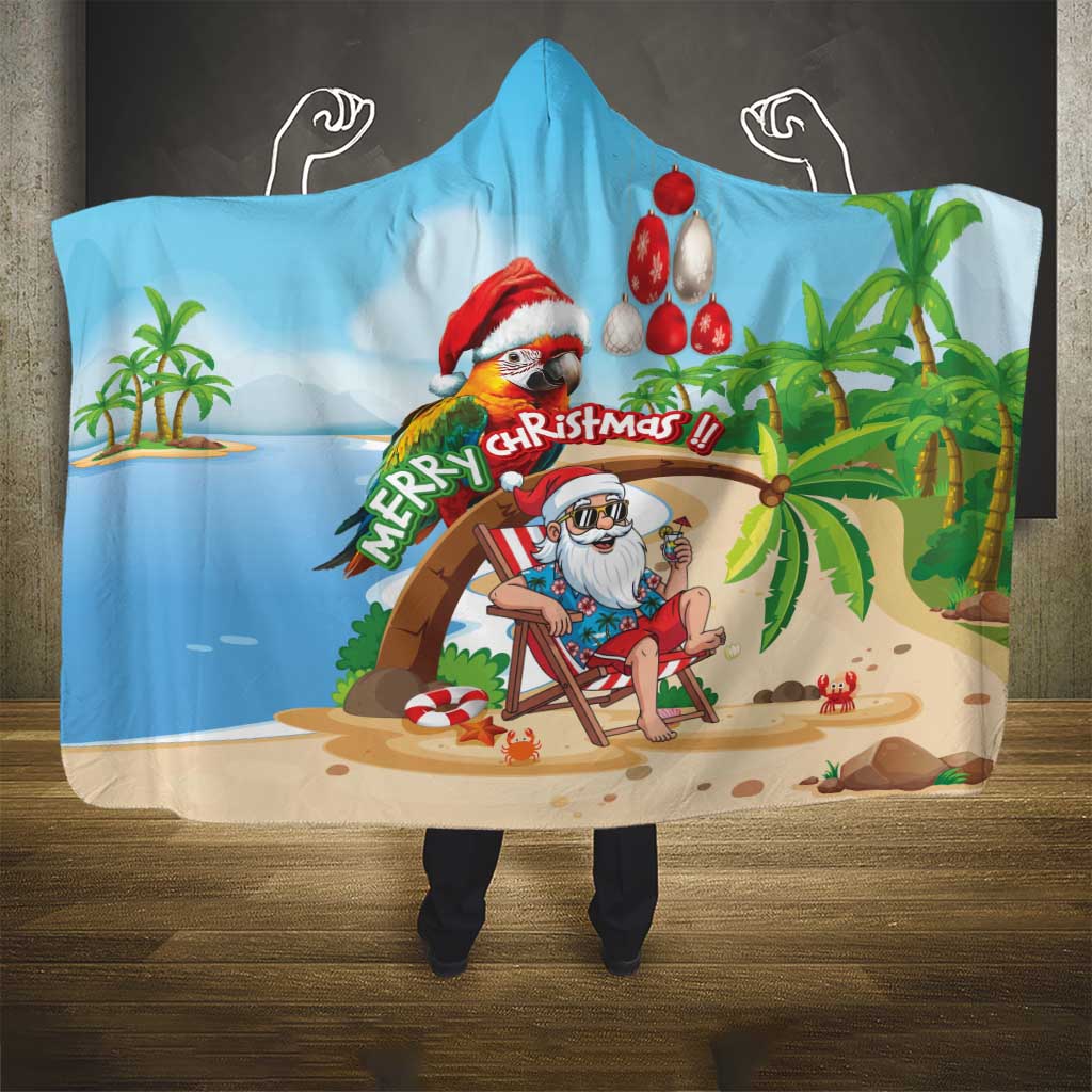 Hawaii Santa Parrot Christmas Hooded Blanket Summer Vibe - Polynesian Pride