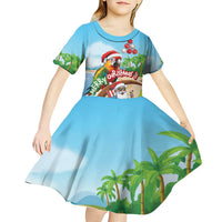 Personalized Hawaii Santa Parrot Christmas Kid Short Sleeve Dress Summer Vibe - Polynesian Pride