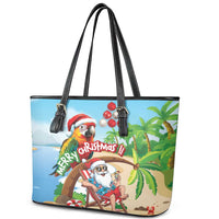 Hawaii Santa Parrot Christmas Leather Tote Bag Summer Vibe - Polynesian Pride