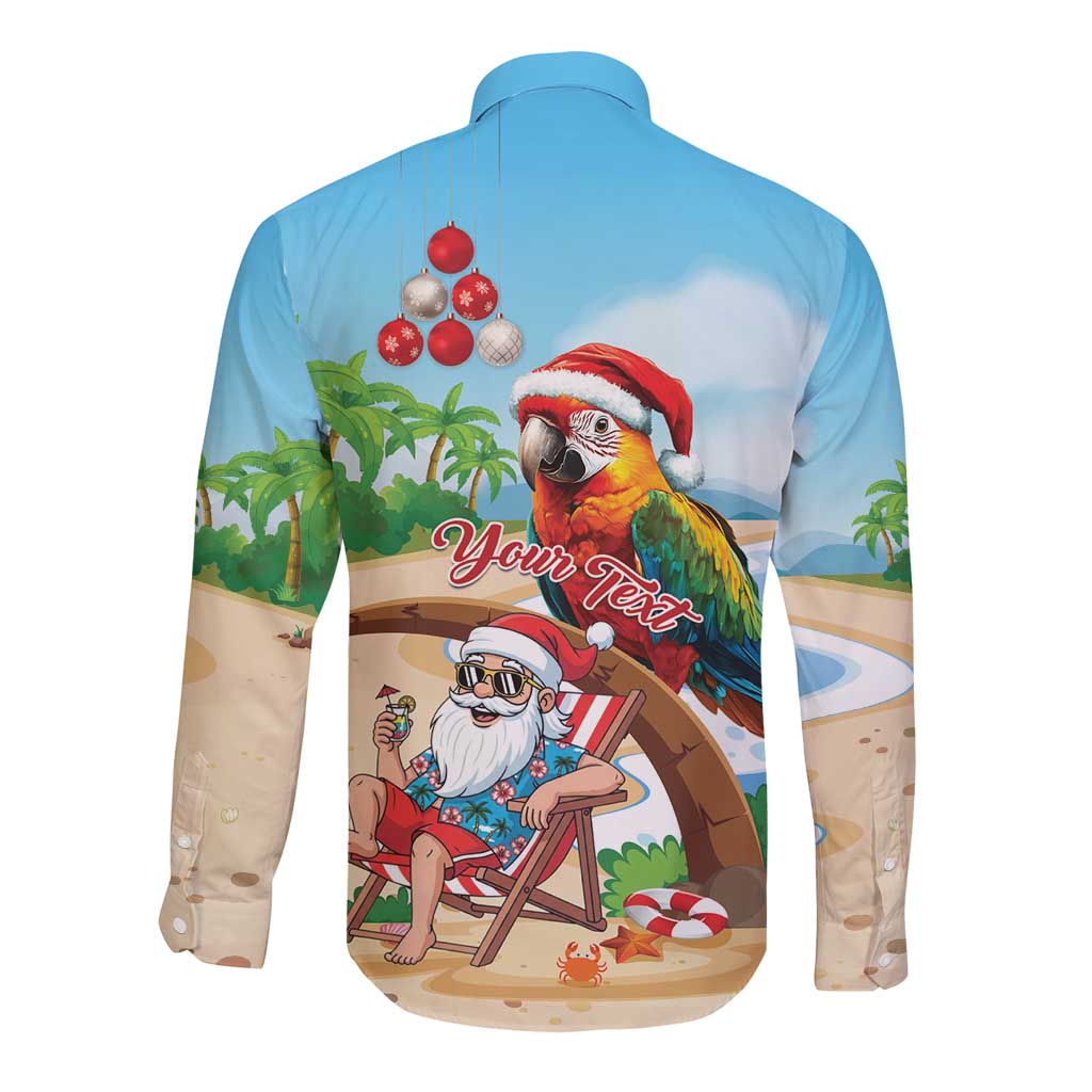 Personalized Hawaii Santa Parrot Christmas Long Sleeve Button Shirt Summer Vibe - Polynesian Pride