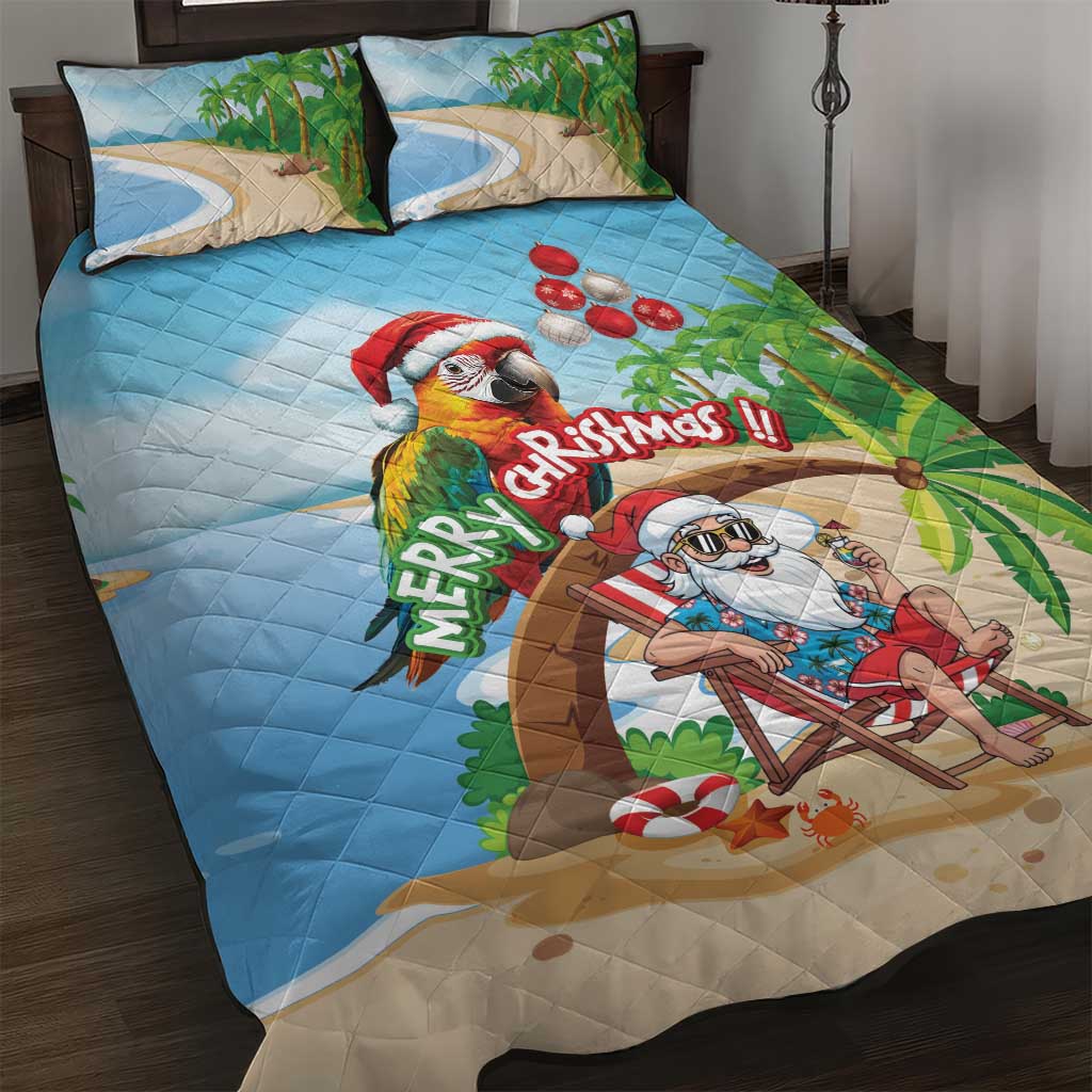 Hawaii Santa Parrot Christmas Quilt Bed Set Summer Vibe - Polynesian Pride