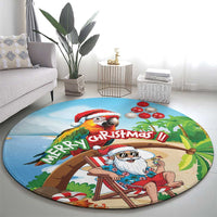 Hawaii Santa Parrot Christmas Round Carpet Summer Vibe - Polynesian Pride