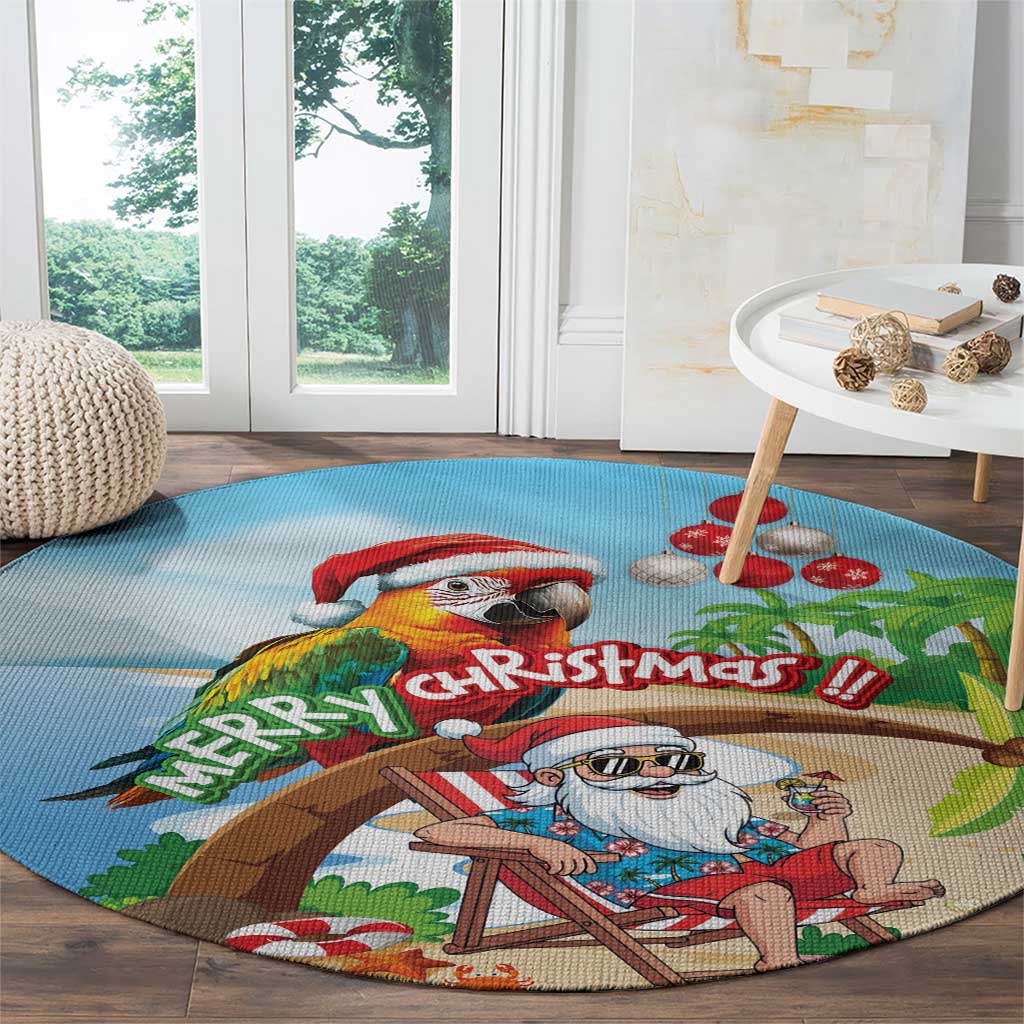 Hawaii Santa Parrot Christmas Round Carpet Summer Vibe - Polynesian Pride