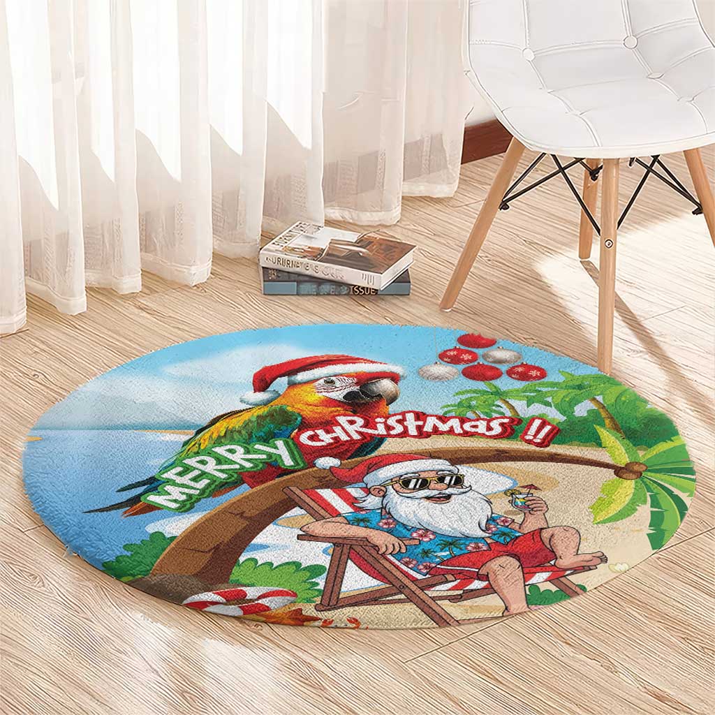 Hawaii Santa Parrot Christmas Round Carpet Summer Vibe - Polynesian Pride