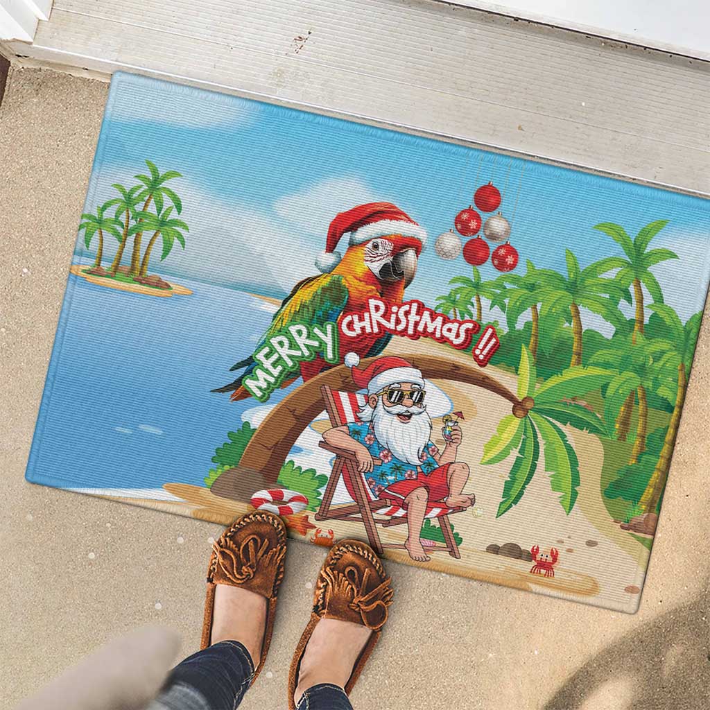 Hawaii Santa Parrot Christmas Rubber Doormat Summer Vibe - Polynesian Pride
