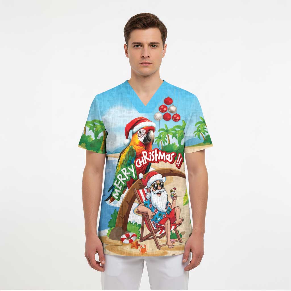 Personalized Hawaii Santa Parrot Christmas Scrub Top Summer Vibe - Polynesian Pride