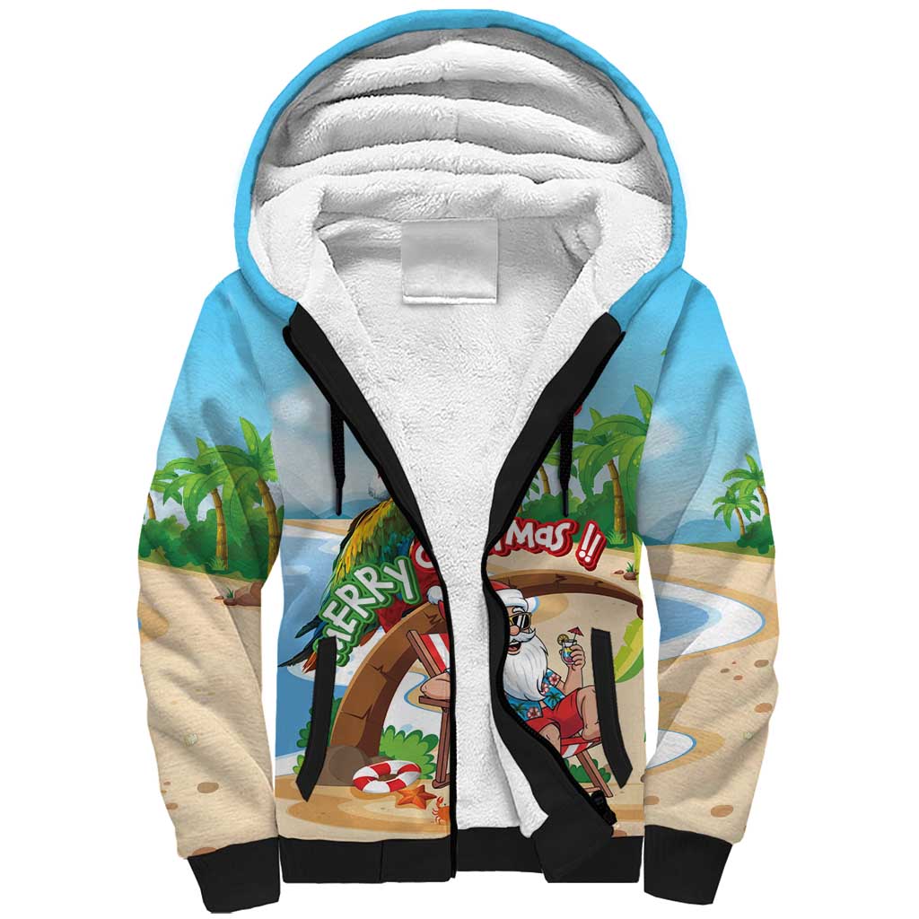 Personalized Hawaii Santa Parrot Christmas Sherpa Hoodie Summer Vibe - Polynesian Pride