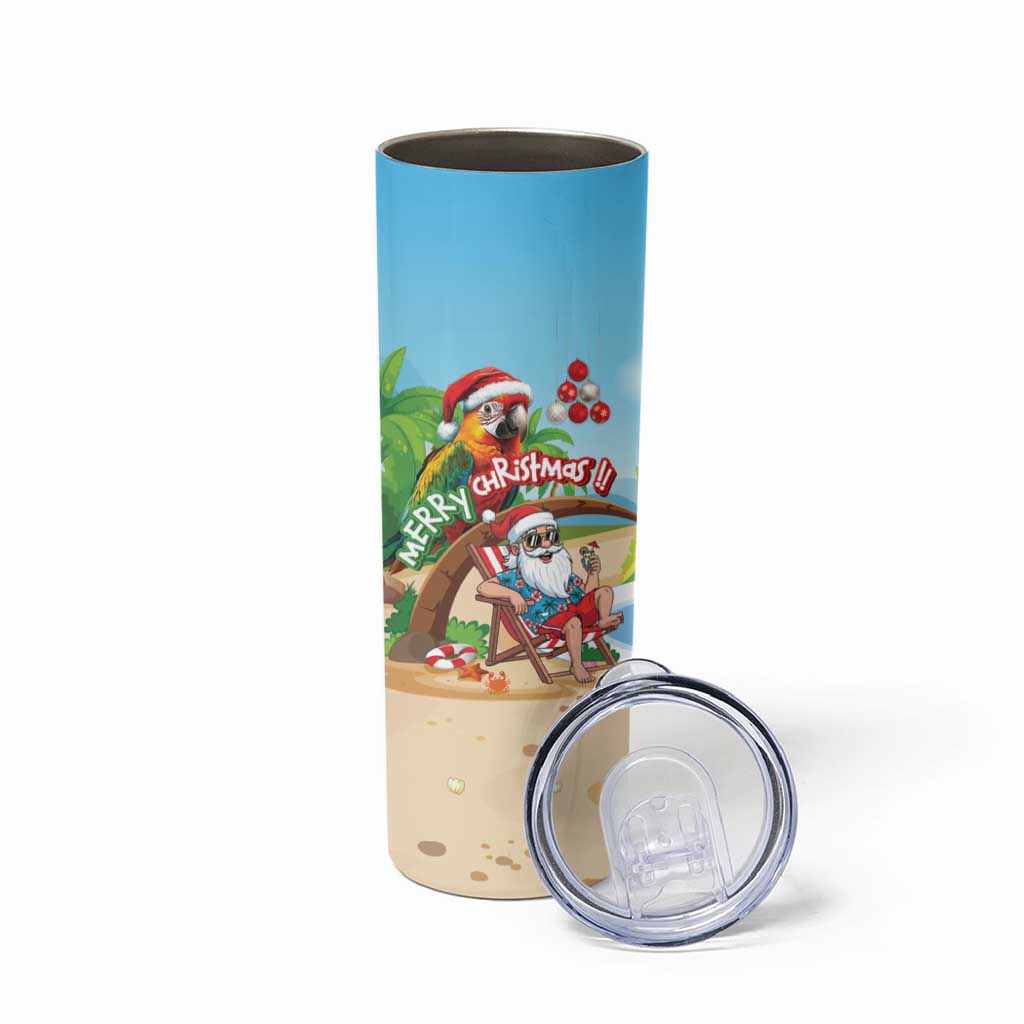 Personalized Hawaii Santa Parrot Christmas Skinny Tumbler Summer Vibe - Polynesian Pride